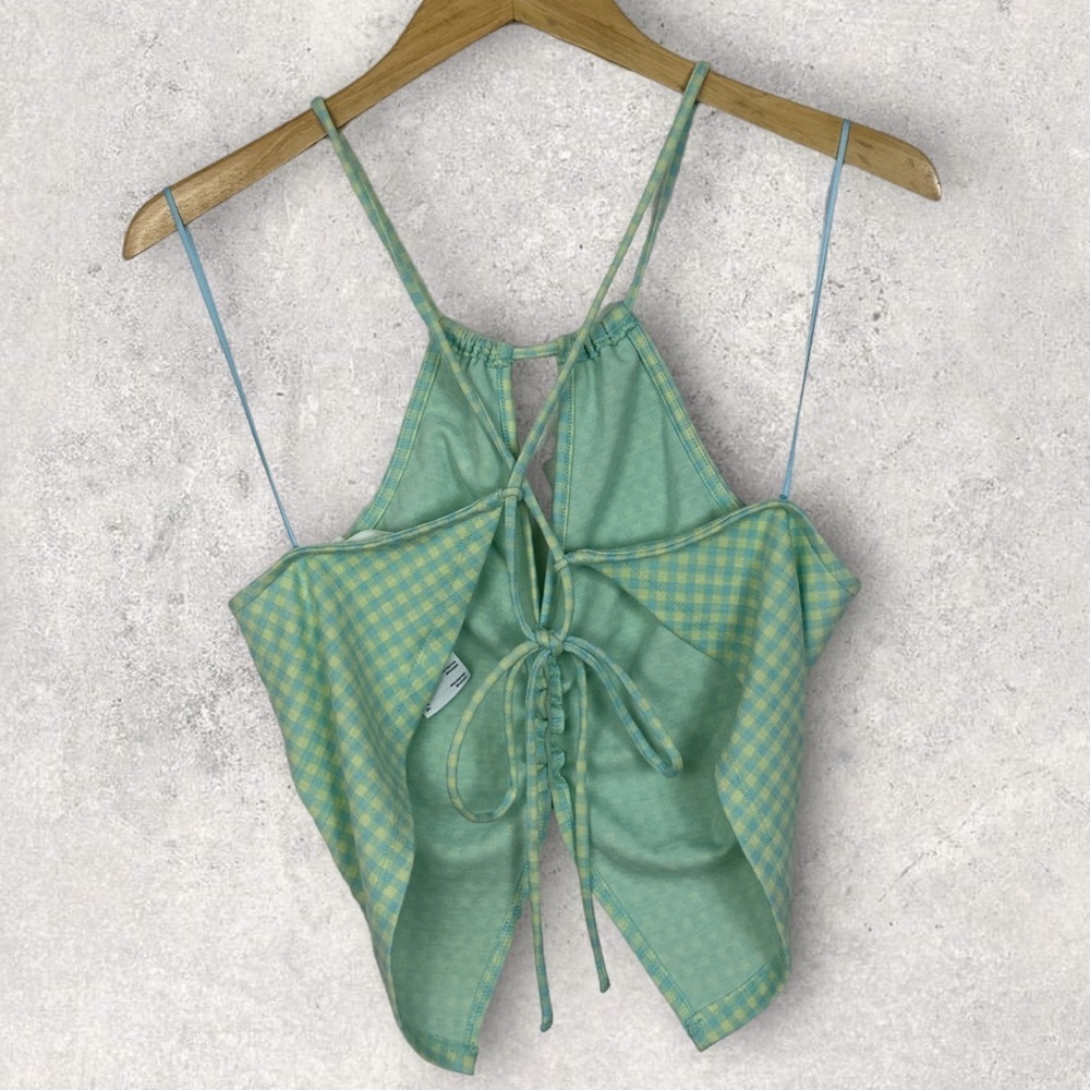 NEW Elodie Nordstrom Checkered Knit Halter Top Green Lemon Size XL Plaid 90s Y2K - Picture 7 of 7